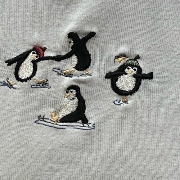 Vintage Penguin Long Sleeve Top Christopher & Banks Embroidered Holiday Shirt L - Picture 3 of 5